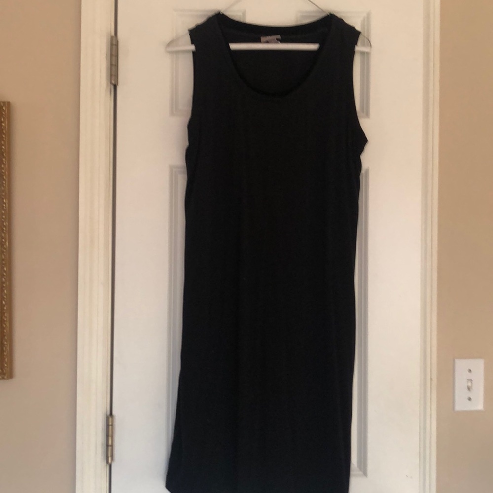 black sleeveless swing dress velvet trim PM